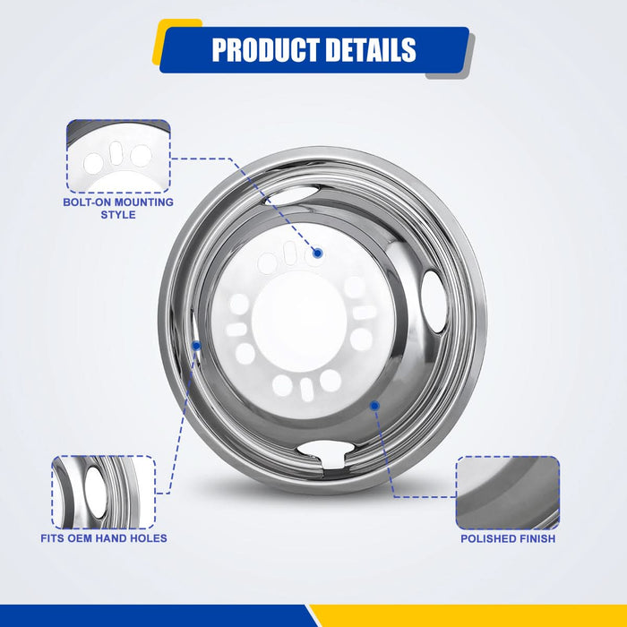 WOLFSTORM Stainless Steel Dually Hubcaps - 16 Inch for 1988-2000 Chevy/GMC 3500; 1987-1997 F350;1994-1999 Dodge Ram 3500;2008-2025 Ford E350/E450 Van SuperDuty, Set of 4