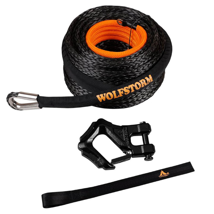 Winch Rope with Hook and Protective Sleeve for Off-Road Vehicles SUV ATV UTV Boats - WOLFSTORM 