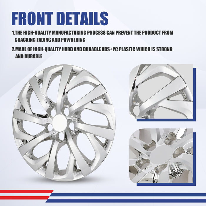WOLFSTORM 16 Inch Hubcaps Fit for 2017-2019 TOYOTA COROLLA, Set of 4 Chrome Wheel Covers, ABS&PC Material Wheel Rim Covers for Steel Wheels, Snap-On Installation, 4-Piece