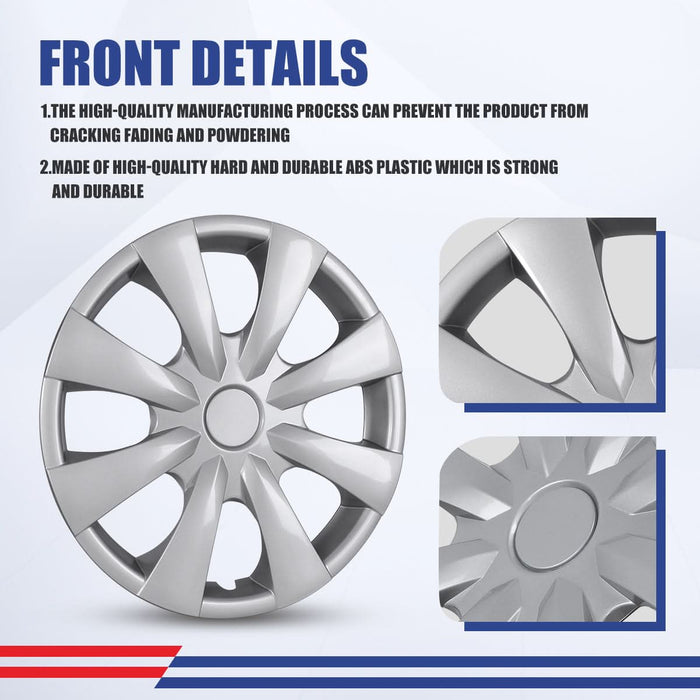 WOLFSTORM 4-Pack 15 Inch Wheel Rim Cover Hubcaps for 2009-2019 TOYOTA COROLLA