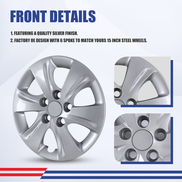 WOLFSTORM 4-Pack 15 Inch Wheel Rim Cover Hubcaps for 2011-2016 Hyundai Elantra Sedan