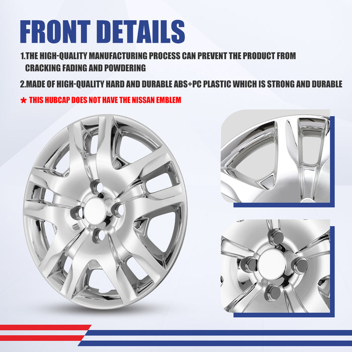 WOLFSTORM 16 Inch Hubcaps Fit for 2007-2012 NISSAN SENTRA, Set of 4 Chrome Wheel Covers, ABS&PC Material Wheel Rim Covers for Steel Wheels, Snap-On Installation, 4-Piece
