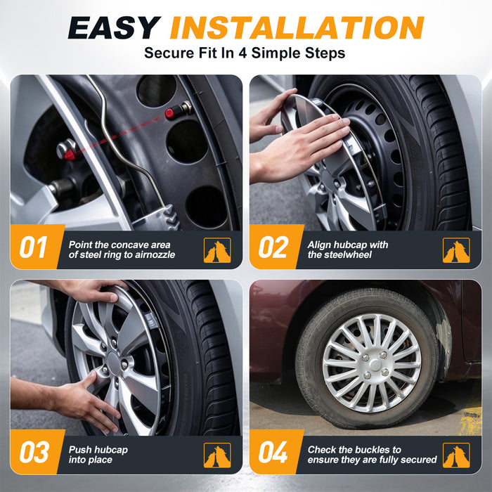 WOLFSTORM Lot de 4 enjoliveurs automobiles 15" en laque pour pneus de roue