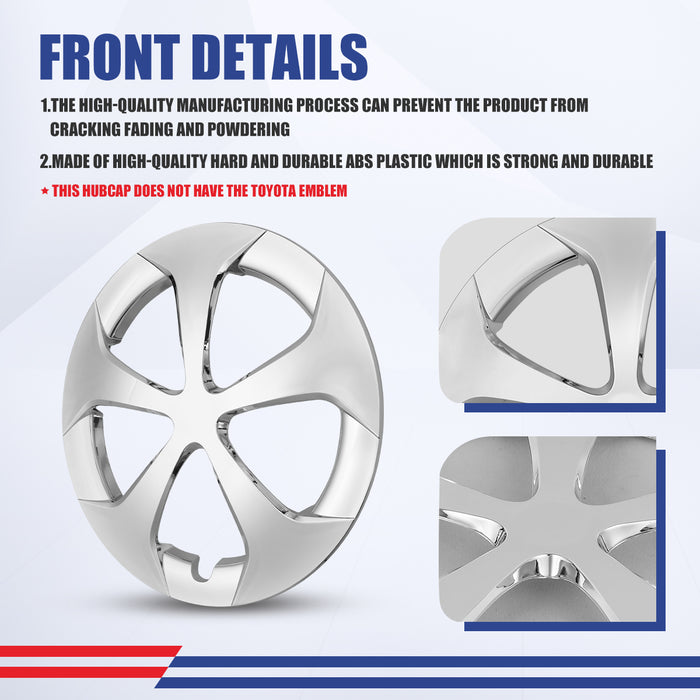 WOLFSTORM 15 Inch Hubcaps Fit for 2010-2015 TOYOTA PRIUS, Set of 4 Chrome Wheel Covers, ABS&PC Material Wheel Rim Covers for Steel Wheels, Snap-On Installation, 4-Piece