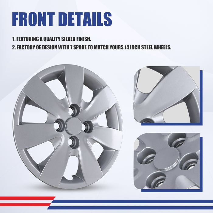 WOLFSTORM 4-Pack 14 Inch Wheel Rim Cover Hubcaps for 2008-2011 Hyundai Accent Sedan/Hatchback