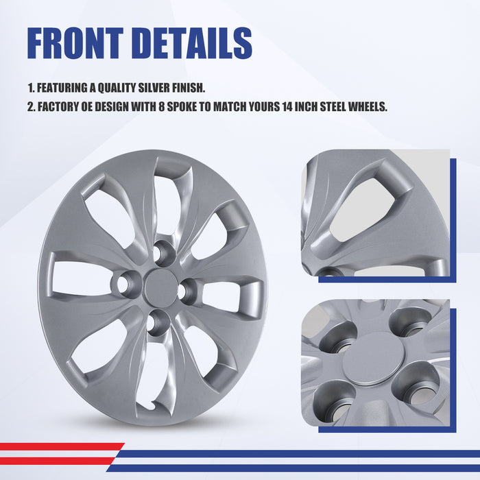 WOLFSTORM 4-Pack 14 Inch Wheel Rim Cover Hubcaps for 2012-2017 Hyundai Accent Hatchback/Sedan