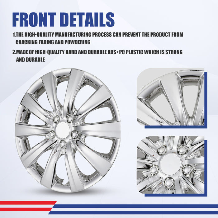 WOLFSTORM 16 Inch Hubcaps Fit for 2009-2013 TOYOTA COROLLA, Set of 4 Chrome Wheel Covers, ABS&PC Material Wheel Rim Covers for Steel Wheels, Snap-On Installation, 4-Piece