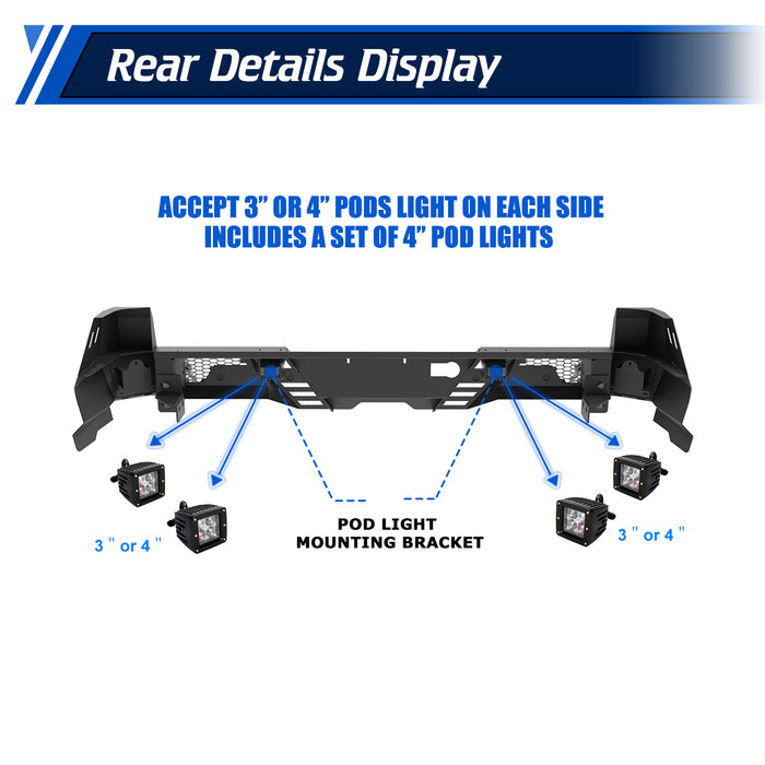 WOLFSTORM Rear Bumper for 2024 Toyota Tacoma, a set of 4 Inch LED Lights and a set of D-Rings Included