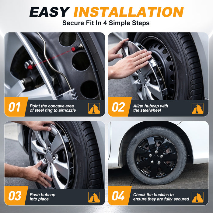 WOLFSTORM 4-Pack 16 Inch Universal Hubcaps for Steel Wheel Rims Cover