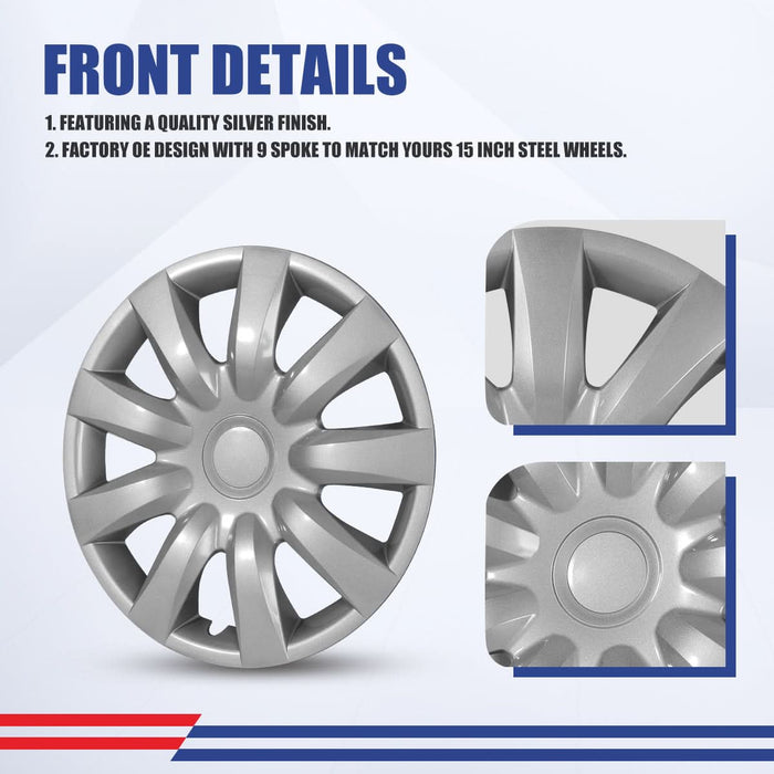 WOLFSTORM 15 Inch Hubcaps Fit for 2002-2006 Toyota CAMRY, Set of 4  Wheel Covers, PP Material Wheel Rim Covers for Steel Wheels, Snap-On Installation, 15 Inch Silver Lacquer 4-Piece