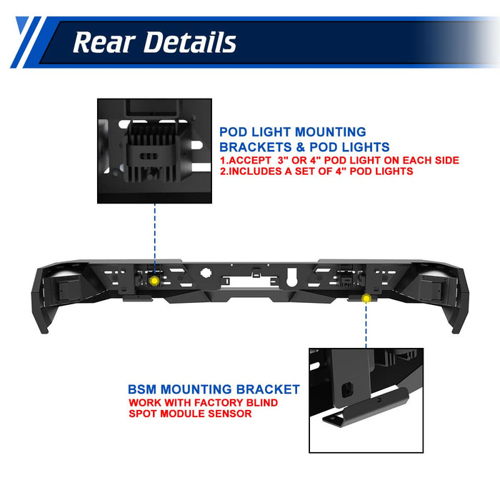 WOLFSTORM Rear Bumper for 2019-2025 GMC sierra 1500 & 2019-2025 Chevrolet Silverado 1500