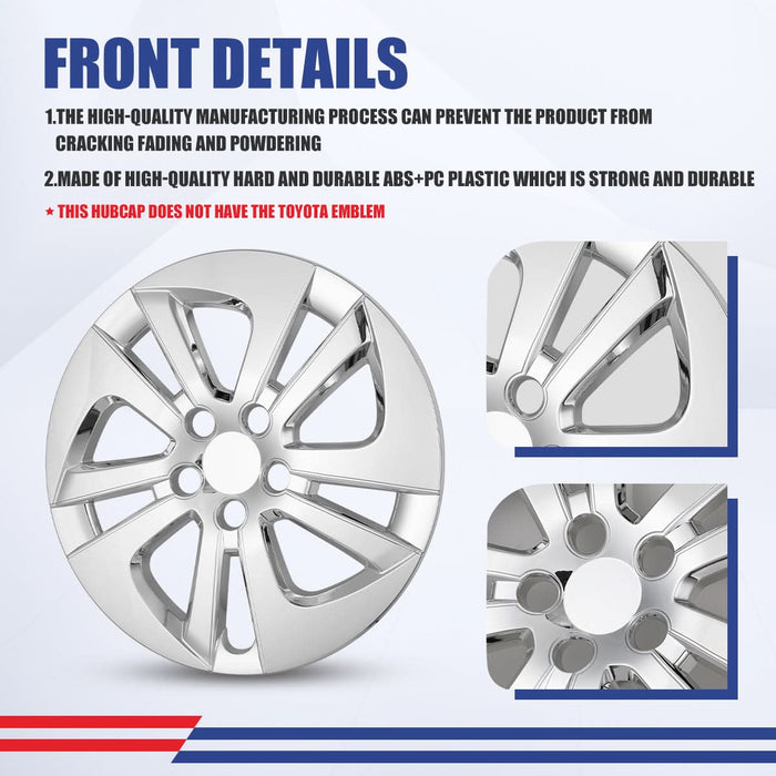 WOLFSTORM 15 Inch Hubcaps Fit for 2016-2022 TOYOTA PRIUS, 2017-2022 TOYOTA PRIUS PRIME, 2020-2024 TOYOTA COROLLA HYBRID, Set of 4 Chrome Wheel Covers, ABS&PC Material Wheel Rim Covers for Steel Wheels, Snap-On Installation, 4-Piece