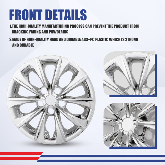 WOLFSTORM 16 Inch Hubcaps Fit for 2015-2017 TOYOTA CAMRY & 2015-2017 TOYOTA CAMRY, Set of 4 Chrome Wheel Covers, ABS&PC Material Wheel Rim Covers for Steel Wheels, Snap-On Installation, 4-Piece