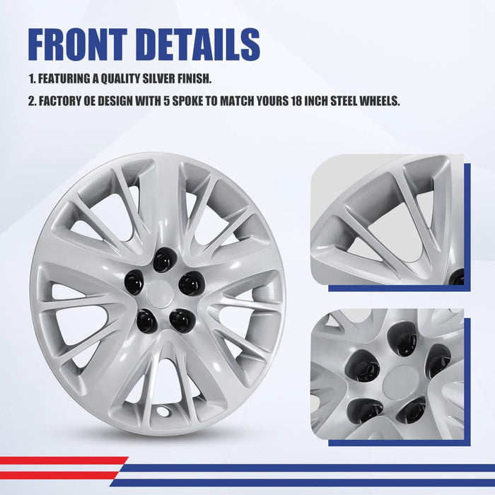 WOLFSTORM 18 Inch Hubcaps Fit for 2014-2020 CHEVY IMPALA，18" Wheel Skins, Set of 4 Wheel Covers, PP Material Wheel Rim Covers for Steel Wheels, Snap-On Installation, 18 Inch Lacquer 4-Piece
