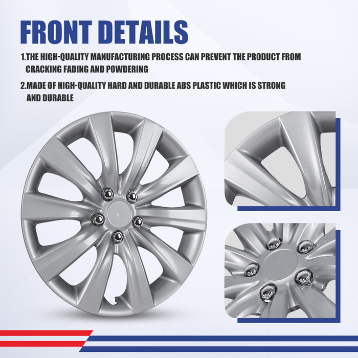 WOLFSTORM 4-Pack 16 Inch Wheel Rim Cover Hubcaps for 2014-2016 TOYOTA COROLLA（With Bolts）
