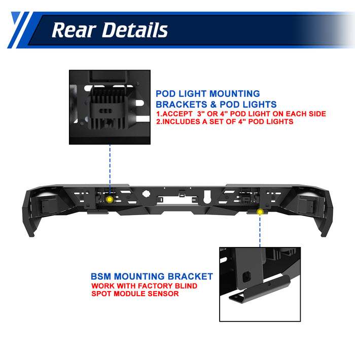 WOLFSTORM Rear Bumper Fits for 2019-2026 GMC Sierra 1500 & Chevrolet Silverado 1500