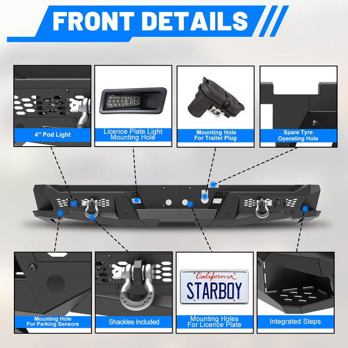 WOLFSTORM Rear Bumper for 2019-2024 Dodge Ram 2500, a set of 4 Inch LED Lights and a set of D-Rings Included