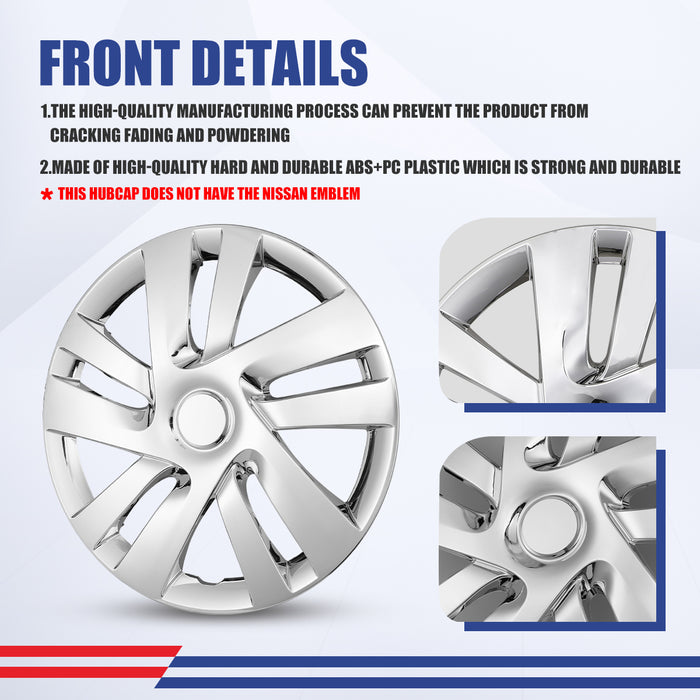 WOLFSTORM 15 Inch Hubcaps Fit for 2013-2021 NISSAN NV200, Set of 4 Chrome Wheel Covers, ABS&PC Material Wheel Rim Covers for Steel Wheels, Snap-On Installation, 4-Piece