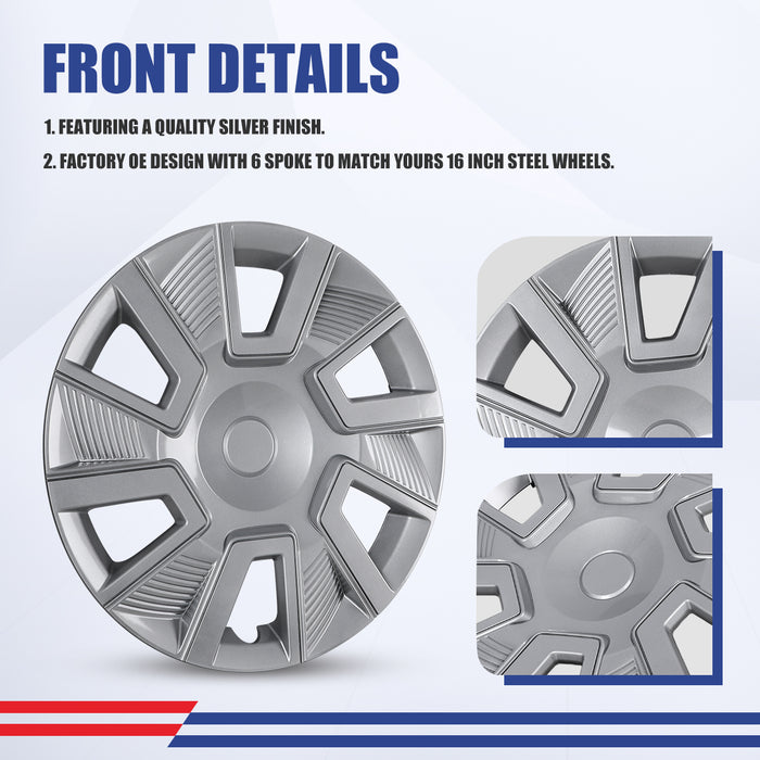 WOLFSTORM 4-Pack 16 Inch Wheel Rim Cover Hubcaps for 2018-2025 Nissan Kicks