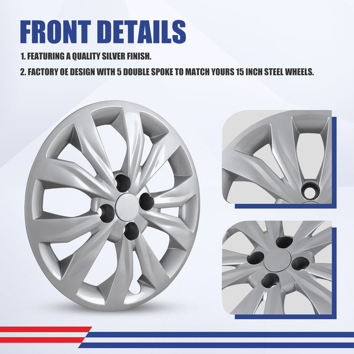 WOLFSTORM 4-Pack 15 Inch Wheel Rim Cover Hubcaps for 2018-2022 HYUNDAI ACCENT SEDAN