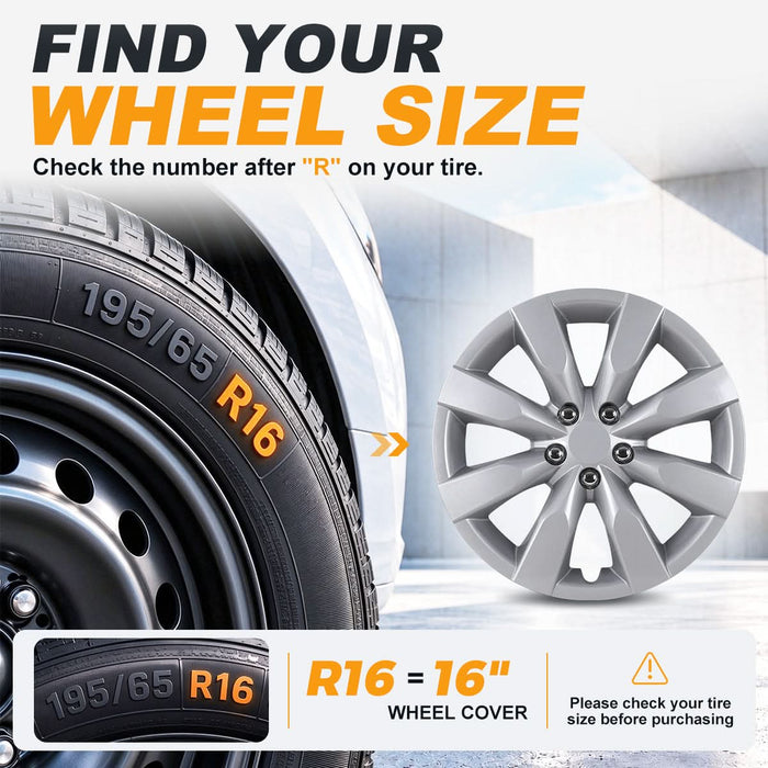 WOLFSTORM 4-Pack 16 Inch Wheel Rim Cover Hubcaps for 2014-2016 TOYOTA COROLLA（With Bolts）