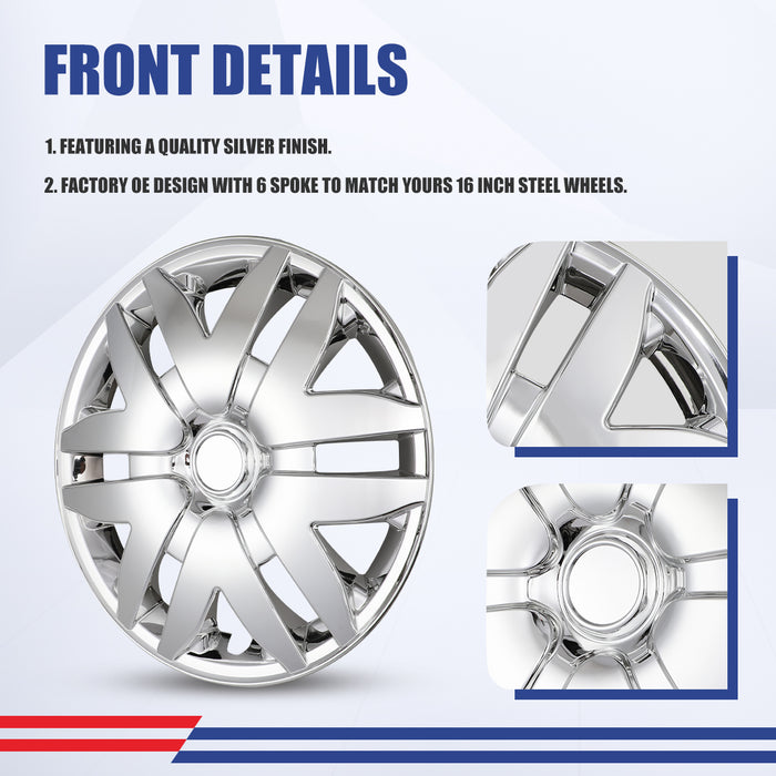 WOLFSTORM 16 Inch Hubcaps Fit for 2004-2010 TOYOTA SIENNA, Set of 4 Chrome Wheel Covers, ABS&PC Material Wheel Rim Covers for Steel Wheels, Snap-On Installation, 4-Piece