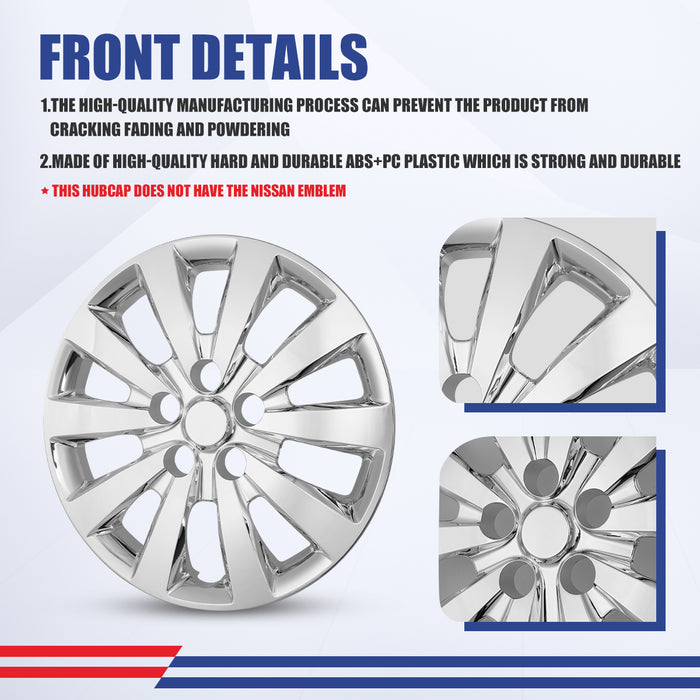 WOLFSTORM 16 Inch Hubcaps Fit for 2013-2019 NISSAN SENTRA, 2011-2017 NISSAN LEAF, Set of 4 Chrome Wheel Covers, ABS&PC Material Wheel Rim Covers for Steel Wheels, Snap-On Installation, 4-Piece