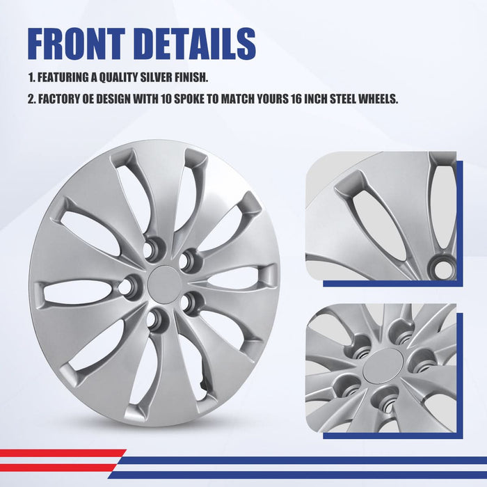 WOLFSTORM 4-Pack 16 Inch Wheel Rim Cover Hubcaps for 2008-2012 HONDA ACCORD SEDAN