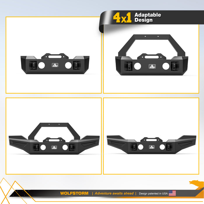 Pare-chocs avant pour Jeep Wrangler JL/JKU 2007-2018 avec plaque de treuil et boîtier de phare antibrouillard