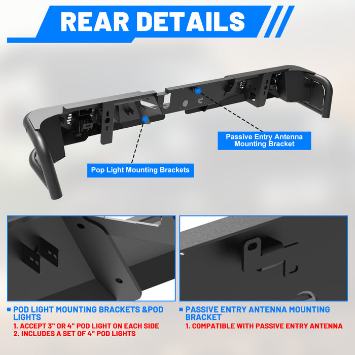 WOLFSTORM Rear Bumper for 2014-2021 Toyota Tundra, a set of 4 Inch LED Lights and a set of D-Rings Included