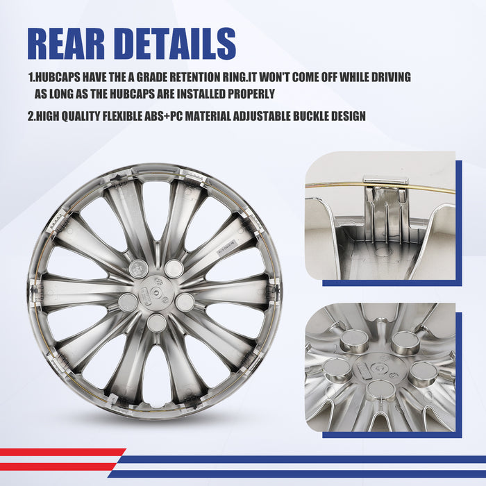 WOLFSTORM 16 Inch Hubcaps Fit for 2009-2013 TOYOTA COROLLA, Set of 4 Chrome Wheel Covers, ABS&PC Material Wheel Rim Covers for Steel Wheels, Snap-On Installation, 4-Piece