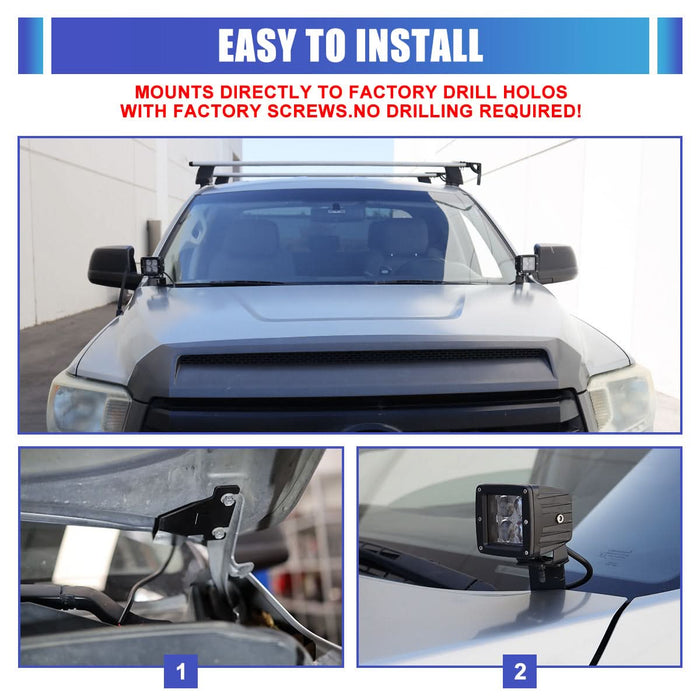 WOLFSTORM A-Pillar LED Lights Bar Mounting Brackets for 2014-2021 Toyota Tundra