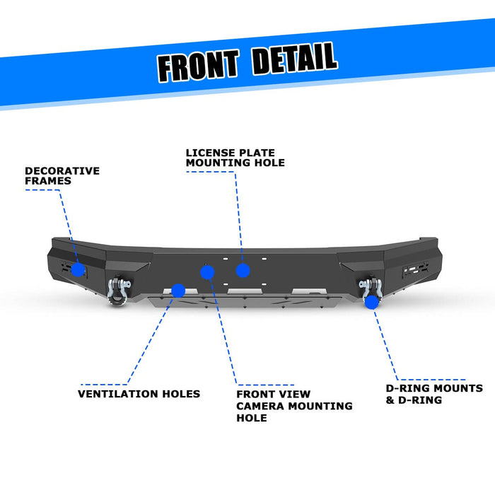 Front Bumper Assembly Fits for 2024 2025 Tesla Cybertruck, A Set of 2 D-Rings Included, Optional Side Wings, Skid Plate, Rear Bumper