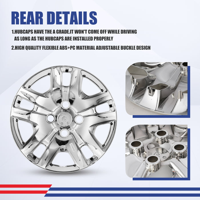WOLFSTORM 16 Inch Hubcaps Fit for 2007-2012 NISSAN SENTRA, Set of 4 Chrome Wheel Covers, ABS&PC Material Wheel Rim Covers for Steel Wheels, Snap-On Installation, 4-Piece