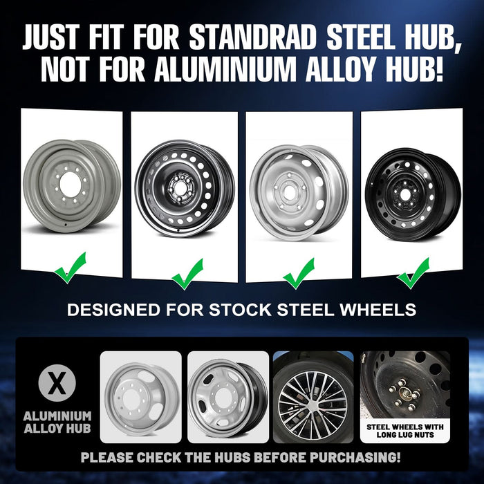 Aerodisc Full Coverage Wheel Covers for Universal Steel Wheels – White Rabbit Custom Pattern Hubcaps, Set of 4