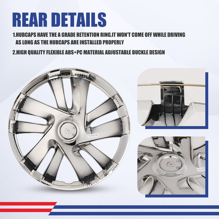 WOLFSTORM 15 Inch Hubcaps Fit for 2013-2021 NISSAN NV200, Set of 4 Chrome Wheel Covers, ABS&PC Material Wheel Rim Covers for Steel Wheels, Snap-On Installation, 4-Piece