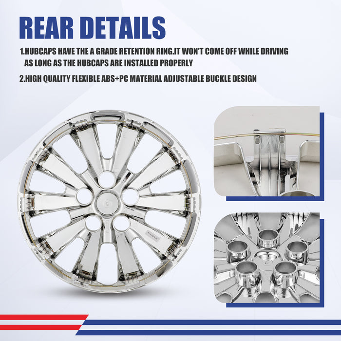 WOLFSTORM 16 Inch Hubcaps Fit for 2013-2019 NISSAN SENTRA, 2011-2017 NISSAN LEAF, Set of 4 Chrome Wheel Covers, ABS&PC Material Wheel Rim Covers for Steel Wheels, Snap-On Installation, 4-Piece