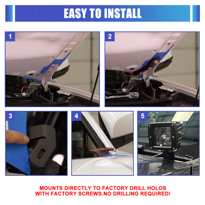 WOLFSTORM A-Pillar LED Lights Bar Mounting Brackets for 2016-2025 Toyota Tacoma & 2025 4 Runner