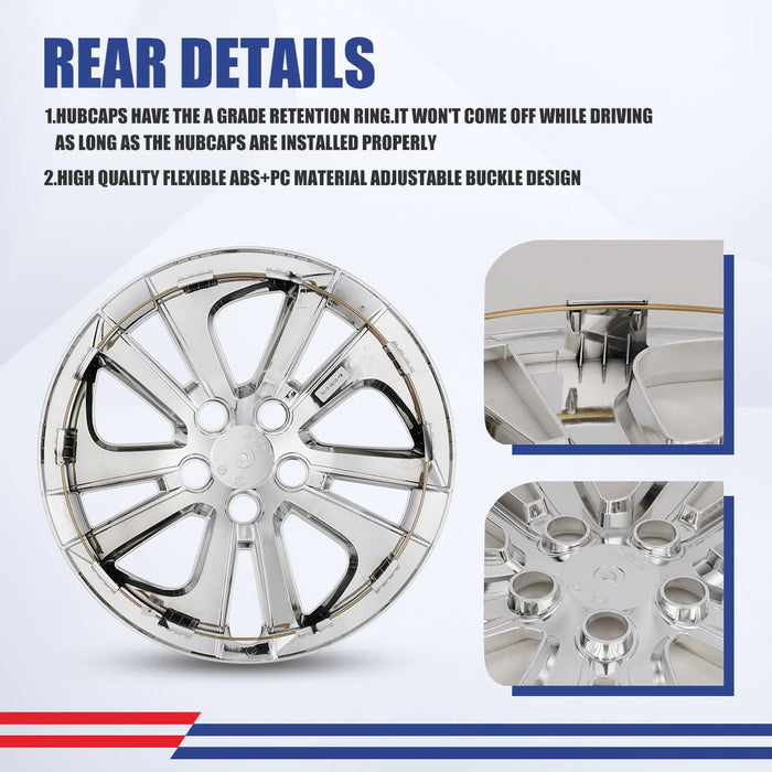WOLFSTORM 15 Inch Hubcaps Fit for 2016-2022 TOYOTA PRIUS, 2017-2022 TOYOTA PRIUS PRIME, 2020-2024 TOYOTA COROLLA HYBRID, Set of 4 Chrome Wheel Covers, ABS&PC Material Wheel Rim Covers for Steel Wheels, Snap-On Installation, 4-Piece