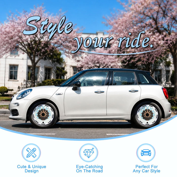 Aerodisc Full Coverage Wheel Covers for Universal Steel Wheels – White Rabbit Custom Pattern Hubcaps, Set of 4