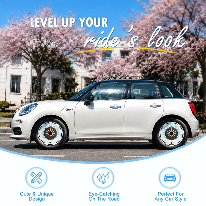 Aerodisc Full Coverage Wheel Covers for Universal Steel Wheels – White Rabbit Custom Pattern Hubcaps, Set of 4
