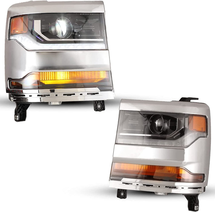 WOLFSTORM Headlight Assembly for 2016-2019 Chevy Silverado 1500 with D5S HID Bulb, LED DRL/Position Lights, and Black Housing