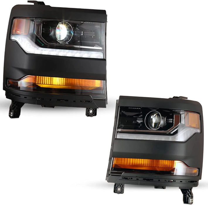 WOLFSTORM Headlight Assembly for 2016-2019 Chevy Silverado 1500 with D5S HID Bulb, LED DRL/Position Lights, and Black Housing