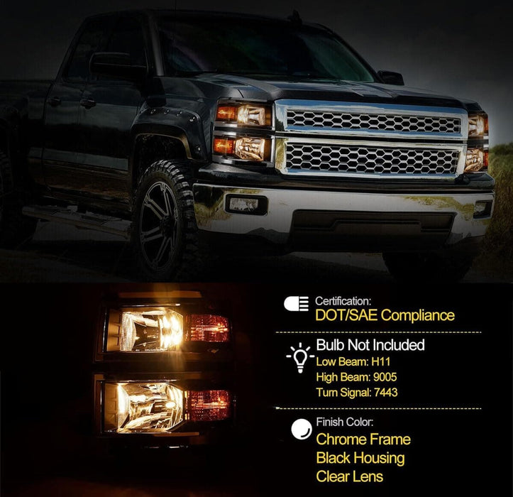 WOLFSTORM Headlight Assembly Compatible with 2014-2015 Chevy Silverado 1500 - WOLFSTORM