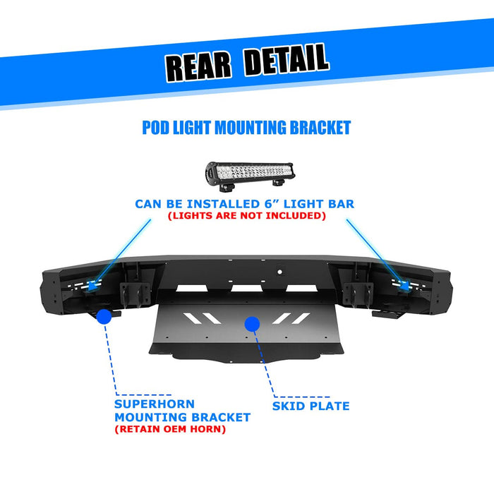 Front Bumper Assembly Fits for 2024 2025 Tesla Cybertruck, A Set of 2 D-Rings Included, Optional Side Wings, Skid Plate, Rear Bumper