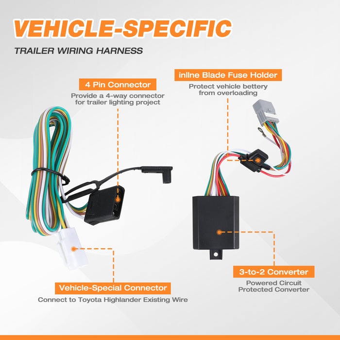 4-Pin Trailer Wiring Harness, Fits for 2008-2019 Toyota Highlander From Wolfstorm