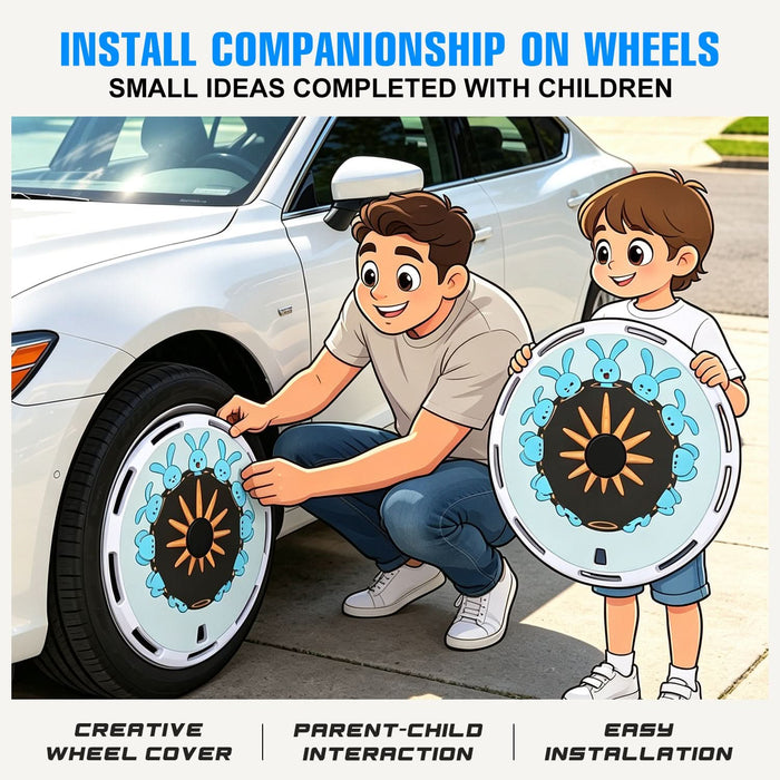 Aerodisc Full Coverage Wheel Covers for Universal Steel Wheels – White Rabbit Custom Pattern Hubcaps, Set of 4