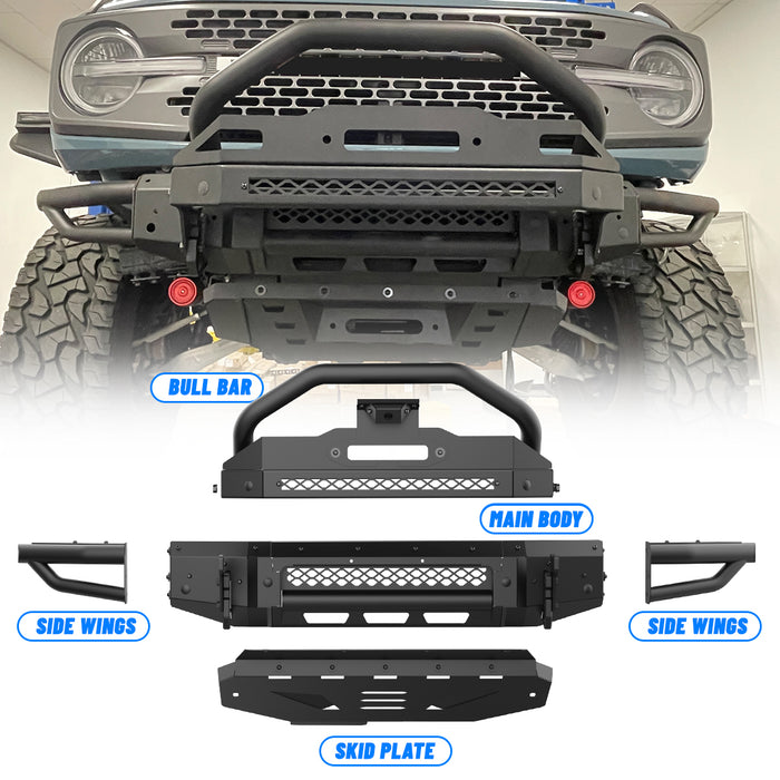 Parachoques delantero WOLFSTORM Ford Bronco con placa de cabrestante, orificio de montaje del sensor y soporte para placa de matrícula