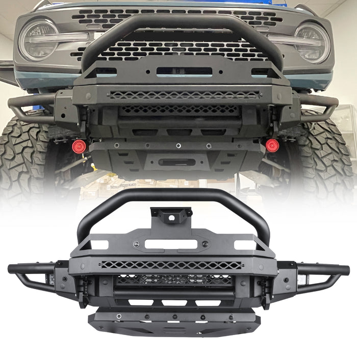 Parachoques delantero WOLFSTORM Ford Bronco con placa de cabrestante, orificio de montaje del sensor y soporte para placa de matrícula