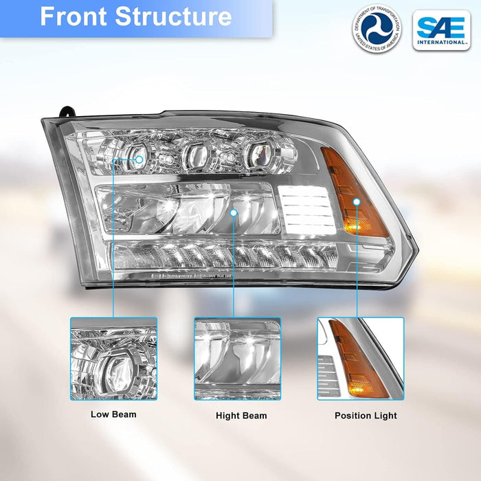 WOLFSTORM LED Headlights Assembly for 2009-2018 Dodge Ram 1500/2010-2018 Dodge Ram 2500/3500 - WOLFSTORM